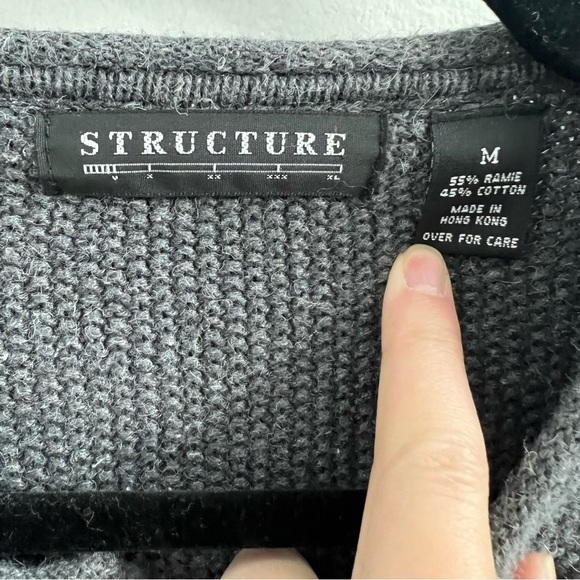 Structure Button V-neck Waffle Knit Thermal Cotton Blend Sweater, grey Medium - Picture 3 of 3